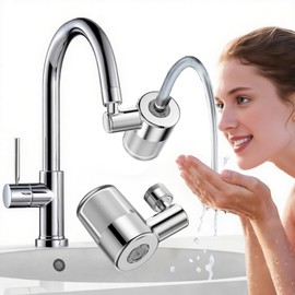 NGNP Splash-proof sink faucet extender aerator water filter, 720° rotatable faucet aerator, 2-mode spray, removes chlorine, taste, odor, suitable for kitchen/bathroom, 4 filter replacements