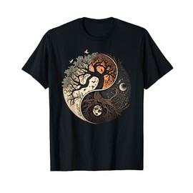 Harmonious Tees Tree of Life Yin Yang Black T-Shirt - Classic Fit, Adult, Polyester/Cotton, Yoga