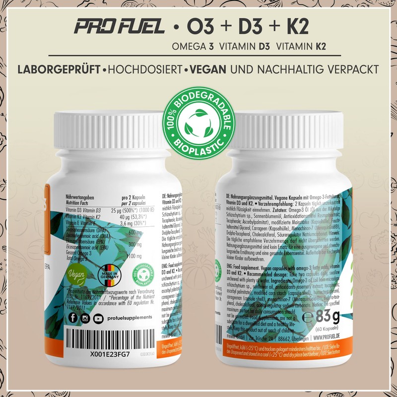 Omega-3 Vegan + D3 & K2 (60x), 1100mg Algae Oil