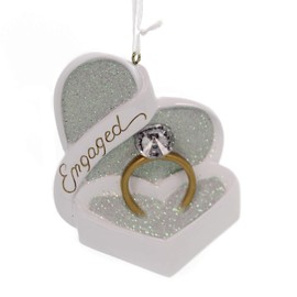 Engaged Heart Shaped Box and Ring with Gem Christmas Ornament