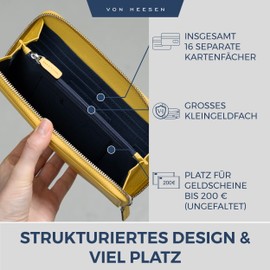 VON HEESEN Leather Wallet with RFID Protection - Wallet for Men and Women Made of Genuine Leather - Wallet with Coin Compartment - Wallet for Men and Women, yellow, 1 main compartment