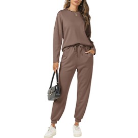 Cakulo Womens 2 Piece Lounge Sets 2024 Fall Outfits Jogger Sweat Pants Set Sweatsuits Matching Track Suits Brown L