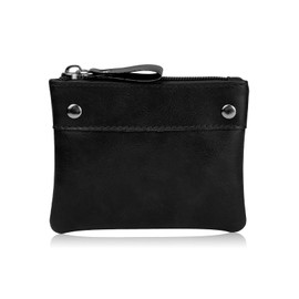 AdiStylinno Coin Purse for Women Men, Soft Leather Small Coin Pocket with Zipper, Mini Change Wallet Card Holder for Storing Coin Cards Keys Change (Black)