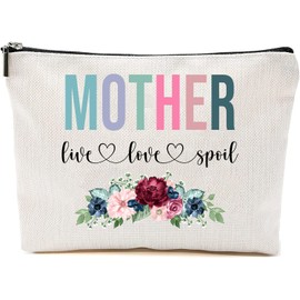AcevedoDesign Mother Live Love Spoil Makeup Bag, Grandma Mother's Day Gifts From Grandchildren, Travel Bag, Mother Gift Idea Birthday, Mother Travel Bag, New Mother Gift, White, 7”x9.8”