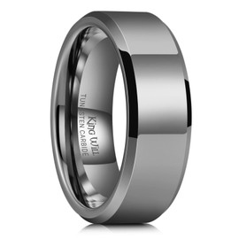 King Will BASIC Men's 8mm Gunmetal Tungsten Carbide Ring Polished Plain Comfort Fit Wedding Engagement Band, Size 10