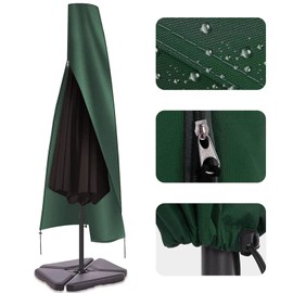 Protective Cover for Parasol, 190 x 25/50 cm, 600D Oxford Fabric, PVC Coating with Zip, Suitable for 1.8 m to 3.4 m Large Parasols, Green