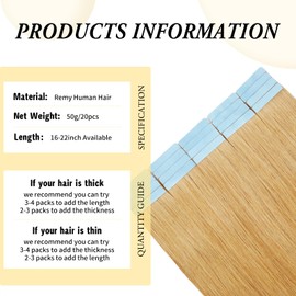 18 inch Tape in Hair Extensions Human Hair Invisible Straight Tape Hair Extensions for Women 20 Pcs/50g Seamless Skin Weft Real Hair Extensions Tape ins Human Hair #27 Strawberry Blonde