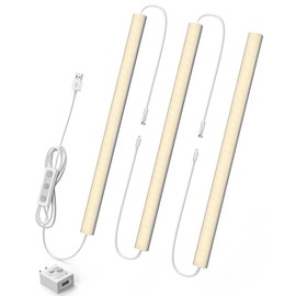 ASOKO HOME Dimmable Wired Under Cabinet Lighting - 3 Pack of 12-Inch Warm White 3000K Linkable USB LED Lights for Kitchen, Desk, Sink, and Workbench
