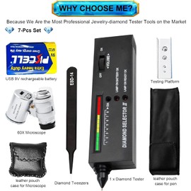 Diamond Tester Professional, High Accuracy Jewelry Diamond Tester Pen, Electronic Diamond Gem Tester and Tester Pen 60X Magnifying Glasses Tool Kit for Novice Expert Diamond Selector(Diamond Tester)