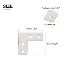 DTGN 40mmx40mm Corner Brace L-Shaped Shelf Brackets Right Angle Brackets for Furniture Repair 304 Stainless Steel Silver Tone