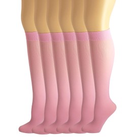 SUMONA 6 Pairs Women Opaque Stretchy Spandex Knee High Trouser Socks (9-11, Pink)