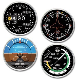 Trintec NV 20 Series 4-Piece Round Acrylic Instrument Coaster Set Altimeter, Gyro, Horizon and Airspeed Coasters by Trintec