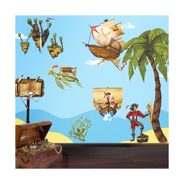 MyWonderfulWalls Pirate Wall Stickers for Kids Room Pirate Theme Wall Mural – Easy Peel & Stick Wall Decals