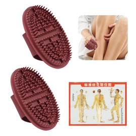 3Pcs Meridian Massage Brush Tool Set,Red Brown Massage Brushes,Lymphatic Brush with Essential Masage Guide Chart,Dry Brushing Body Brush Lymphatic Drainage,Applicable for Belly Massage