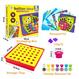 Cylora Giochi Montessori Educativi 2-4 Anni: Chiodini per Bambini, Incastro Mosaico con 46 Perle, 12 Carte, Tavoletta e Contenitore, Giochi da Viaggio, Regalo Bambini