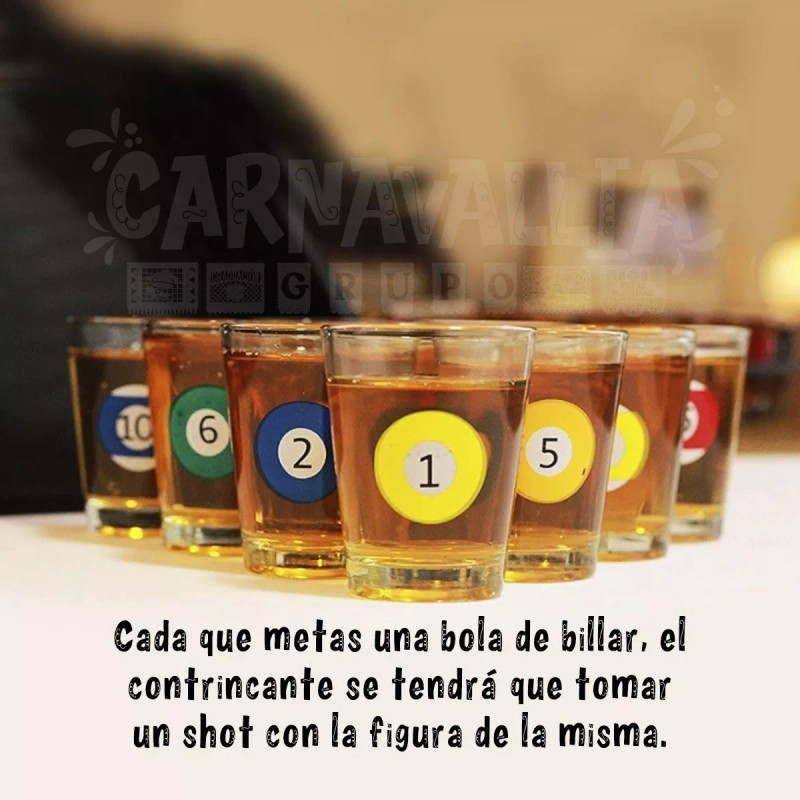 Grupo Carnavallia Billar Shots Bolas Juego 10 Caballitos Bandeja Fiesta