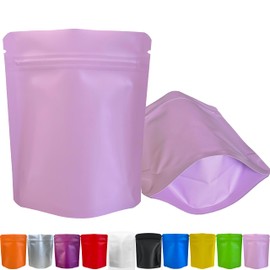 YINGZON 100 Pack Premium Smell Proof Mylar Bags, Resealable Food Storage Bag with Double-sided Matte Printing, 5" x 4" Aluminum Foil Stand-up Packaging Bags. (Pink)