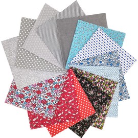 Fat Quarters Fabric Bundles,14 Pcs (19.69in x 19.69in / 50cm x 50cm) Sewing Patterns Quarter Precut Fabrics for Quilting Squares Scraps Cotton Patchwork DIY Crafting Red Blue Floral