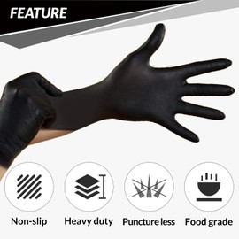 PROMEDIX P Heavy Duty Nitrile Gloves,6mil-100 Count,Black Disposable Cooking Gloves,Latex Free,Powder Free