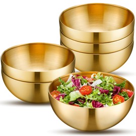 Loccmat 6 Pack Gold Mixing Bowls,Gold Stainless Steel Bowls,Metal Salad Bowl Food Serving Bowl for Fruit,Vegetable,Snacks,Rice,Cereal,Wedding,Party(5.9 Inch)