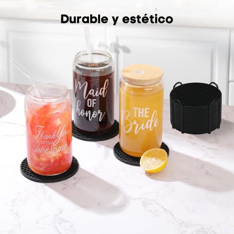 12PCS Posavasos para Mesa con Soporte Portavasos de Silicona Antideslizantes