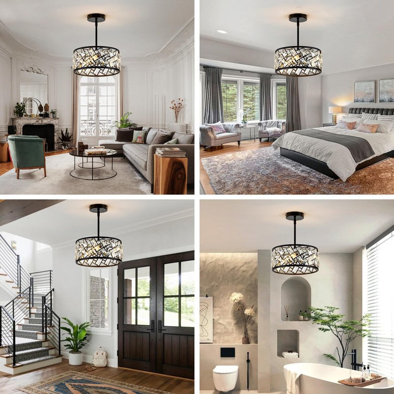 Rpzloila 3-Light Crystal Ceiling Light Fixture, Modern Semi Flush Mount