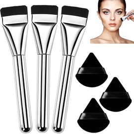 6 PCS Brochas para Maquillaje Liquido, Brocha para Base de Maquillaje, Cerdas Sintéticas Suaves, Brocha para Base Líquida con Parte Superior Plana, Para Polvos, Cremas, Mezclas Líquidas Y Correctores Impecables