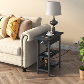 LIDYUK End Table with Charging Station, Flip Top Side Table with USB Ports and Outlets, Nightstand for Small Spaces, Bedside Tables with Storage Shelf for Living Room, Bedroom, Black