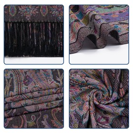 QIUTIMIY Paisley Pashmina Shawl Wrap Women Reversible Vintage Jacquard Pashmina Rave Scarf with Fringe for Evening, Wedding(Flower7-Black)