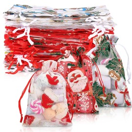 65 Pieces Christmas Organza Bags 4 x 6 Inch Red White Silver Snowflakes Organza Gift Bags Jewelry Candy Bags for Wedding Party Christmas Including 13 Patterns