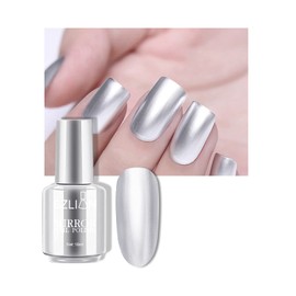 KYDA 18ml Gold Mirror Nail Polish, Bright Glossy Mirror Polish for Nails Art, Longlasting Shine Metallic Effect Nails Art, Gorgeous Reflective Manicure Nail Lacquers-Silver, 0.61 fl oz