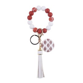 Kysin Chiys Baseball Charm Keychain Softball Wooden Key Ring Bracelet Leather Tassel Wristlet Women Men Sport Athlete Gift - Soccer
