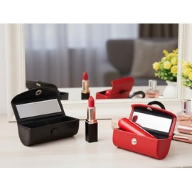 Juego de 2 fundas de piel para lápiz labial para cartera, soporte para lápiz labial, piel suave y duradera, kit de almacenamiento de cosméticos con espejo para mujer, Rojo & negro, Arte