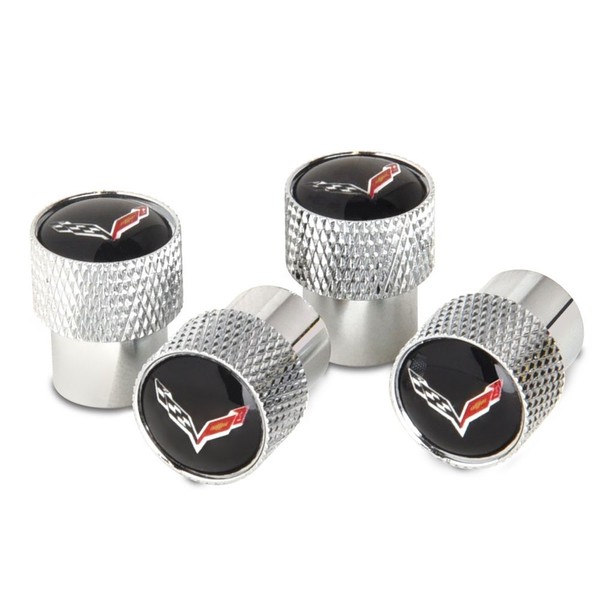 West Coast Corvette C7 Corvette Crossed Flags Logo Aluminum Valve