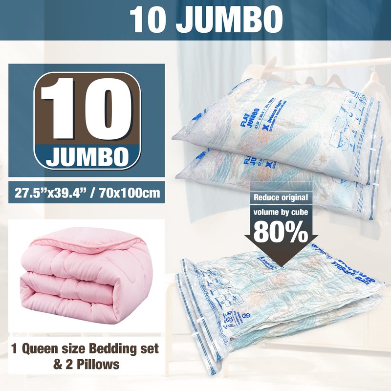 HIBAG Vacuum Storage Seal Bags, 10 Jumbo Space Saver Vacuum