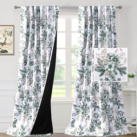 H.VERSAILTEX Vintage Floral Curtains 108 inch Length 2 Panels Set 100% Blackout Drapes for Bedroom Thermal Insulated Back Tab/Rod Pocket Living Room Curtains Sound Proof Drapes, Moss and Wheat