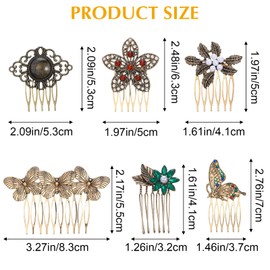 Kifmurase 6Pcs Vintage Hair Side Combs for Women Decorative, Retro Gold Pearl Rhinestone Metal Hair Comb Clips with Teeth Grip, Butterfly Flower Crystal Bridal Hair Piece Pins for Wedding Accessories