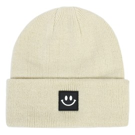 Orfila Baby Beanie Infant Toddler Winter Hat Newborn Beanies for Boys Girls Smiley Face Baby Hats 0-3 Months 6-12 Months 12-18 Months Beige