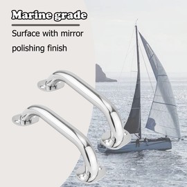 Marine Grab Handle 316 Stainless Steel Boat Handles Grab Polished Handrail,9 Inch Round Marine Handle Hand Rail, Deck Hardware Handrails for Boat Marine Yacht/RV, Pack of 2