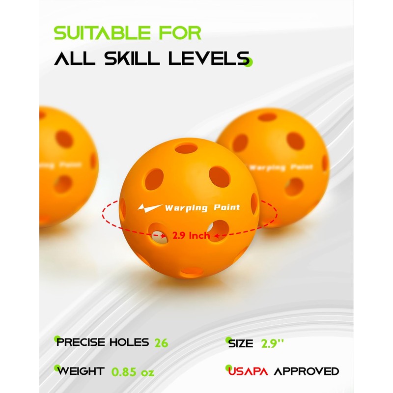 Warping Point Indoor Pickleball Balls, 12 Pack 26 Holes Orange