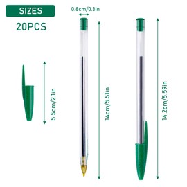 20Pcs Ballpoint Pen Set Smooth Writing Green Biro Pens for Businesses School Aldult Student