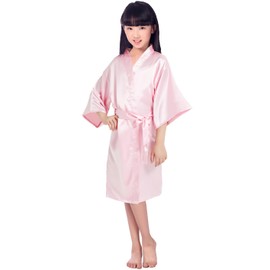 EQIQU Kids Girl's Silky Satin Kimono Robe for Spa Wedding Birthday Party Child Children's Gifts Pink 6