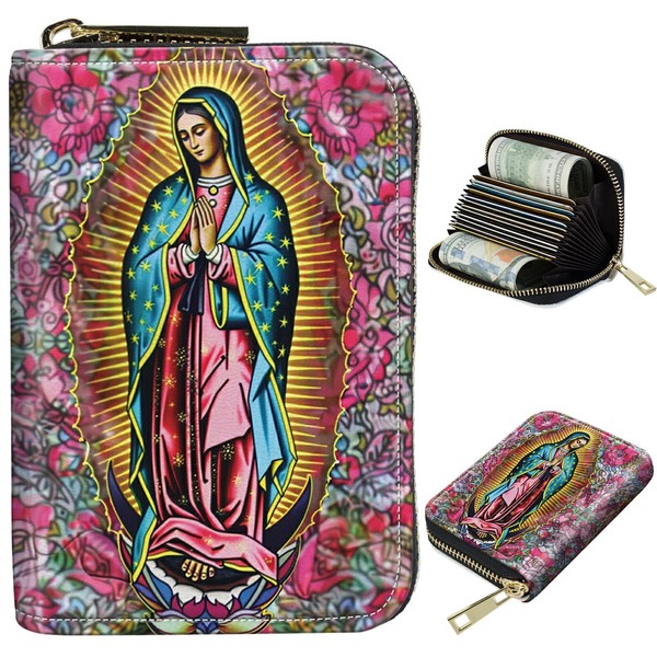 BWEGRHE Cute Credit Card Holder with Zipper, Virgin Mary RFID-Blocking