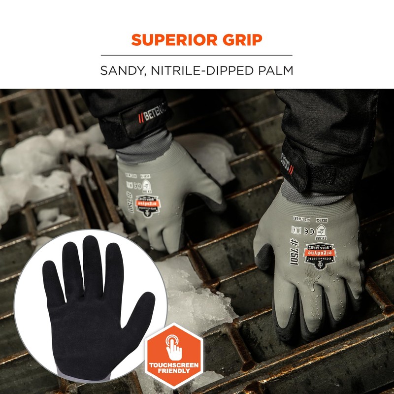 Ergodyne ProFlex 7501 Coated Waterproof Winter Work Gloves, Sandy Nitrile