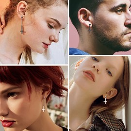 Upside Down Cross Gothic Earrings Satanic Jewelry Dangling Dangle Asymmetrical Earrings for Men