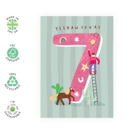 Central 23 Girl Birthday Card 7 year Old - Cowgirl - 7th Birthday Card For Kids - Happy Seventh Birthday Cards For Daughter Granddaughter Niece - Farm Rodeo Theme - Comes With Cute Stickers