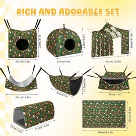 Geelin 8 in 1 Guinea Pig Hammock Set Rat Tunnel Ferret Cage Accessories Guinea Pig Hideout Washable Soft Hamster Toys Hanging Tunnels Small Animal Mats Curtains Pet Bunny Cage Accessories for Hamster
