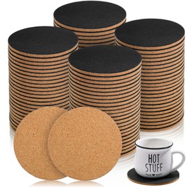 Uiifan 100 Pcs Cork and Leather Coaster for Drink 4 Inch PU Leather Absorbent Coasters with Cork Blank DIY Coasters Bulk Round Thick Cork Coasters for Coffee Wine Glass Tea Cup (Black)