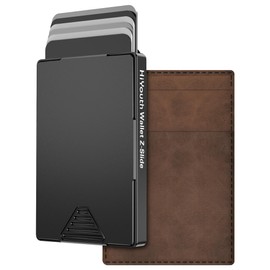 HiYouth Minimalist Pop Up Wallet For Men Thumb Swipe - Credit Card Holder Wallet With Money Pocket Add-On - Small Mens Slim Wallet Metal Aluminum RFID Blocking, 6-7 Cards/Bills, Mens Gifts,Black