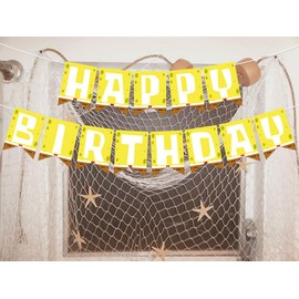 Happy Birthday Decorations Banner Pre-Strung Yellow Themd Party Supplies Favors for Boys and Girls Birthday Party